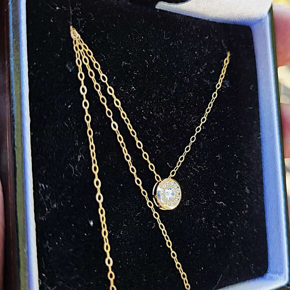 10K Yellow Gold CZ Necklace Round Halo w/ 14K Gold-Filled, 18" Chain MSRP$250 - Picture 3 of 9